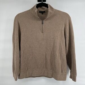Banana Republic Men's Waffle Knit Quarter Zip Pullover Size Large Tan Y2K Preppy